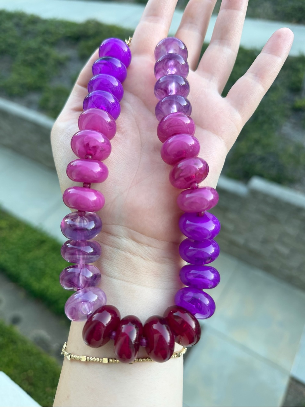 Multicolor Chunky Purple-Pink Beaded Necklace - Women Jewelry